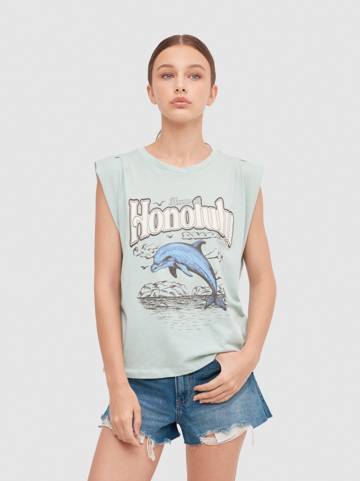Sleeveless shirt Honolulu aquamarine middle front view