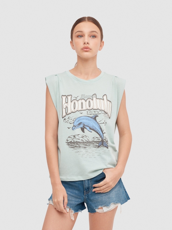 Sleeveless shirt Honolulu aquamarine middle front view