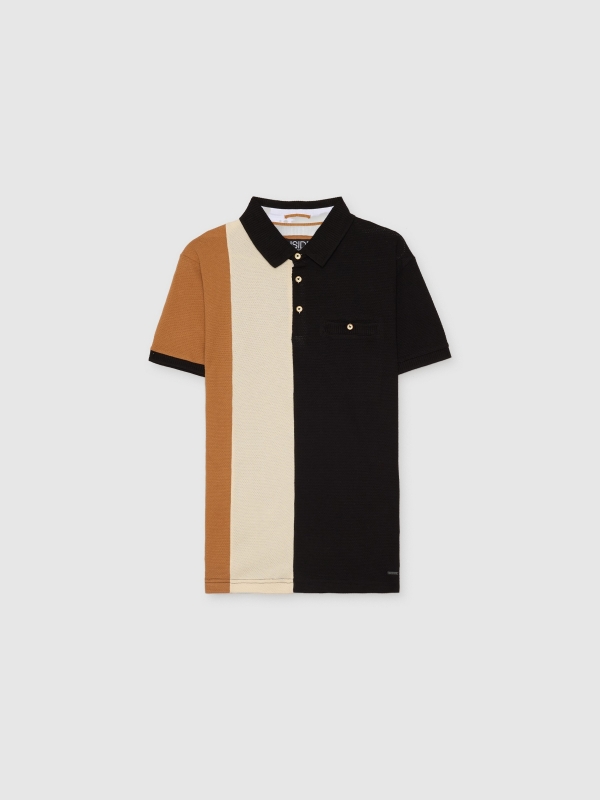  Black color block polo black front view