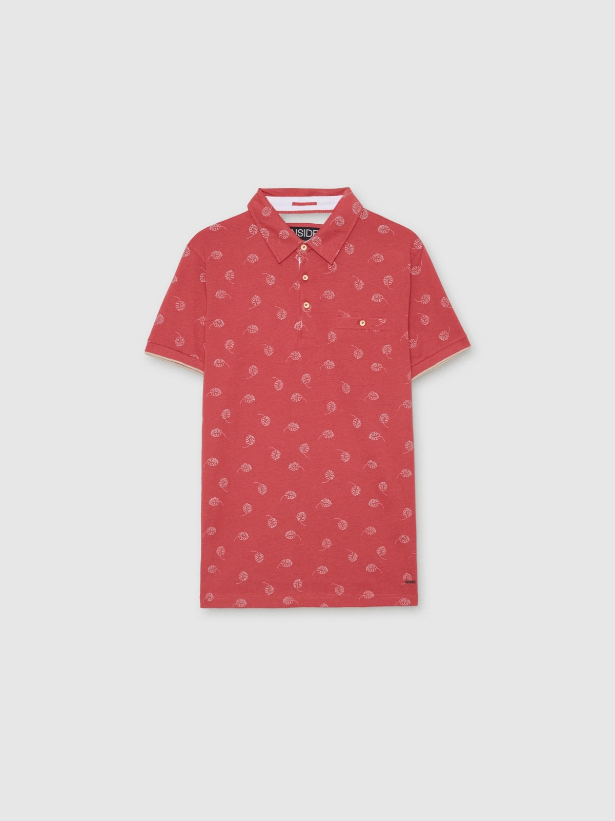  Tropical print polo red front view