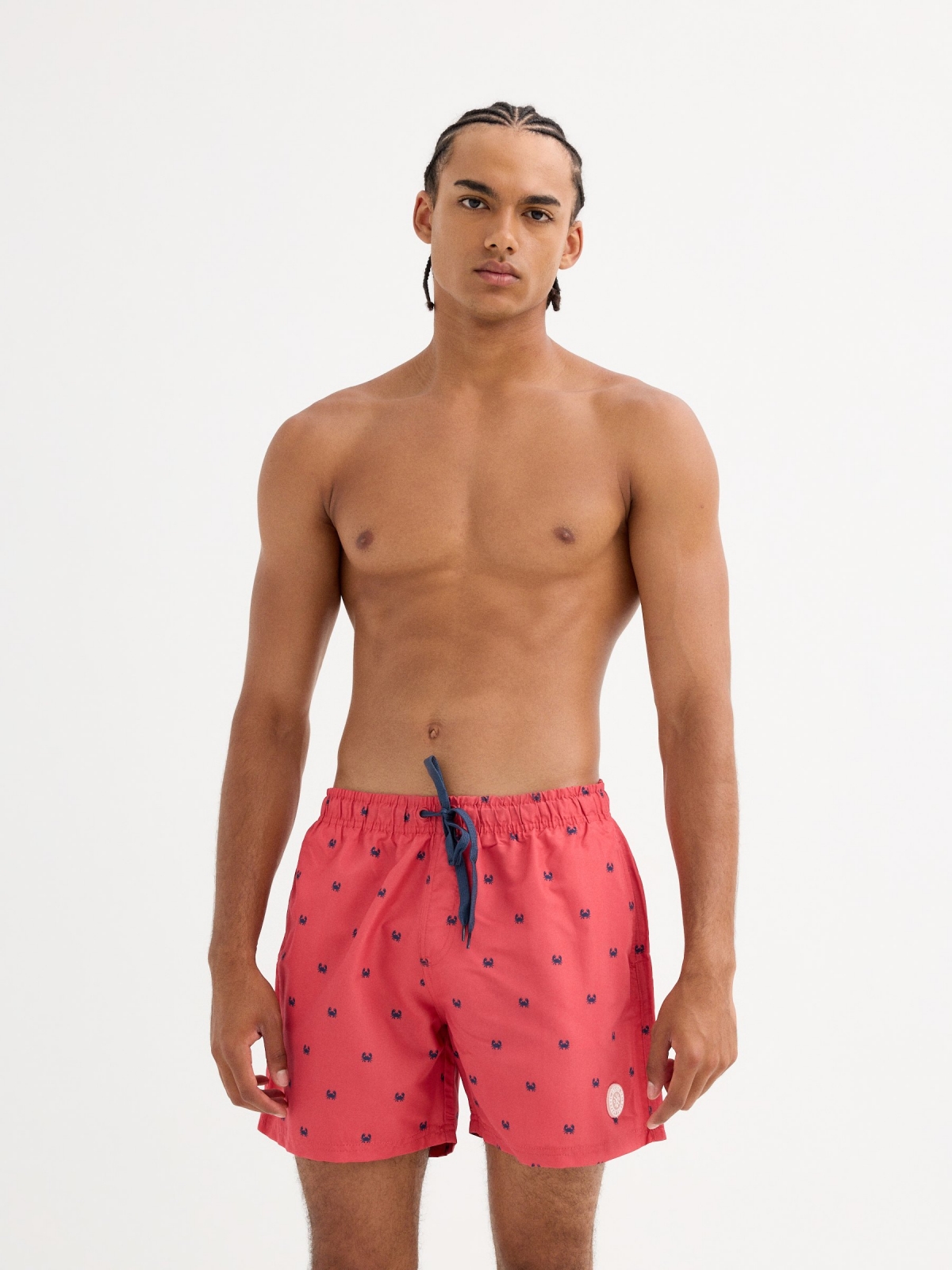 Crab print swimsuit red middle front view