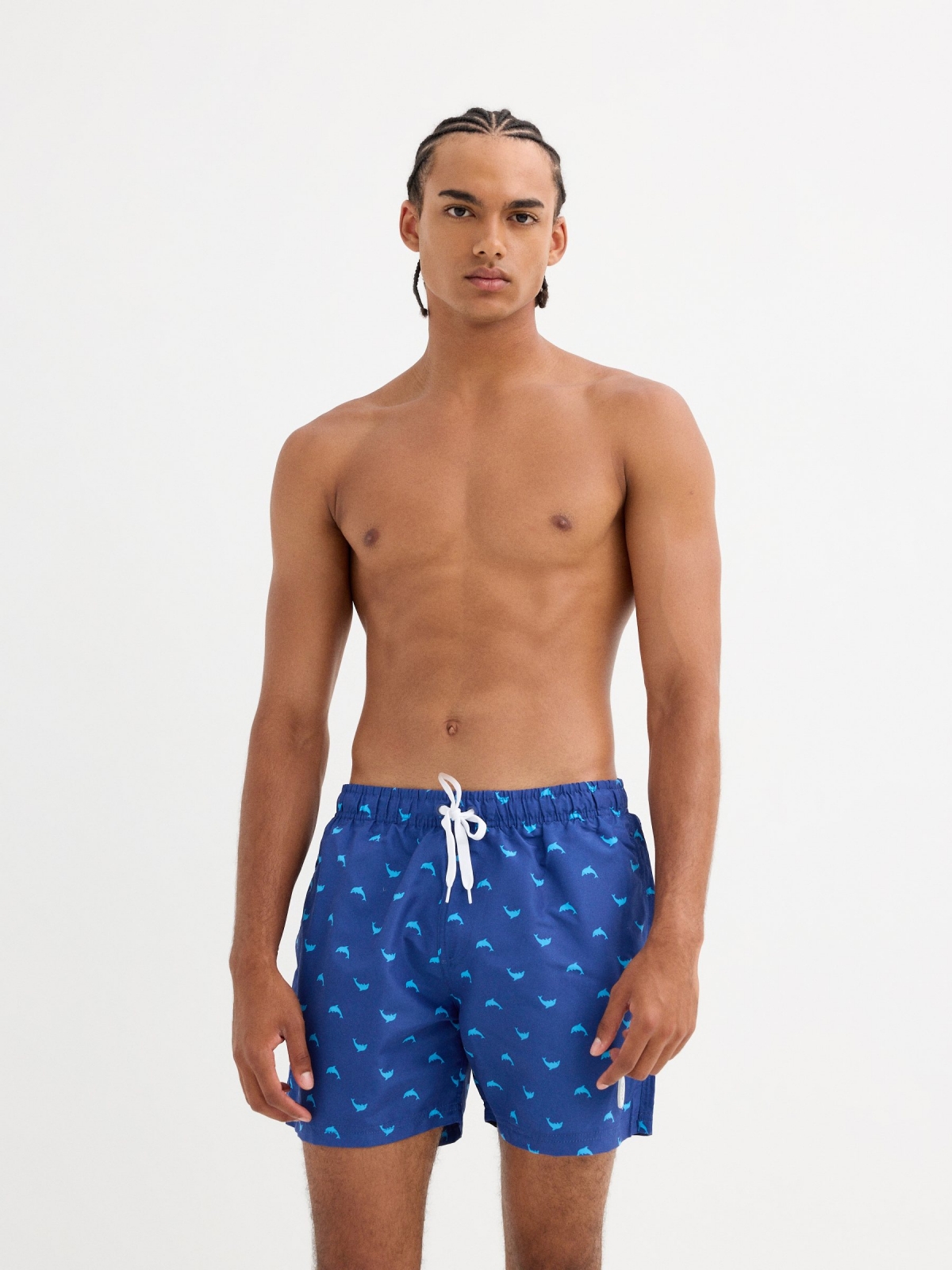 Dolphin print swimsuit blue middle front view