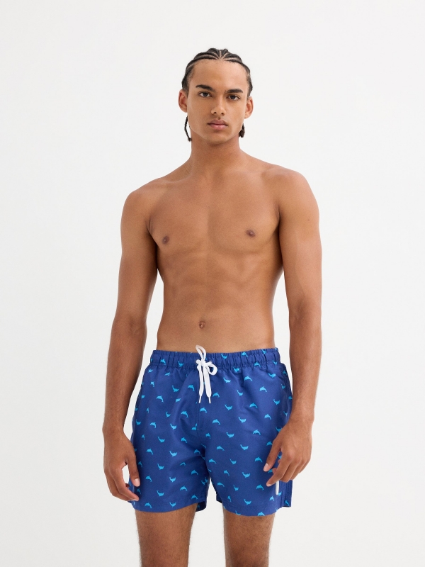 Dolphin print swimsuit blue middle front view