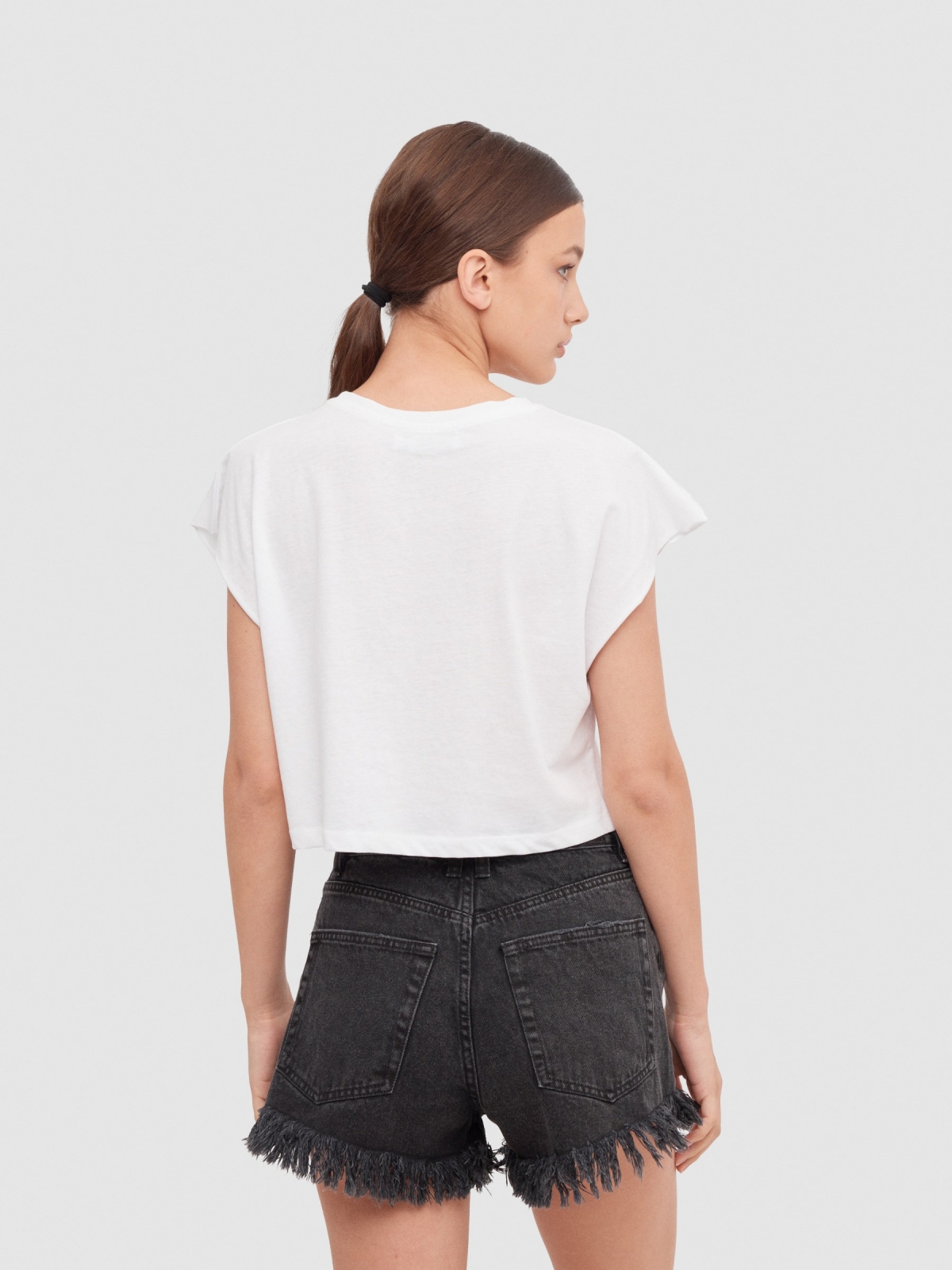 Camiseta crop sin mangas Tropical Island blanco vista media trasera
