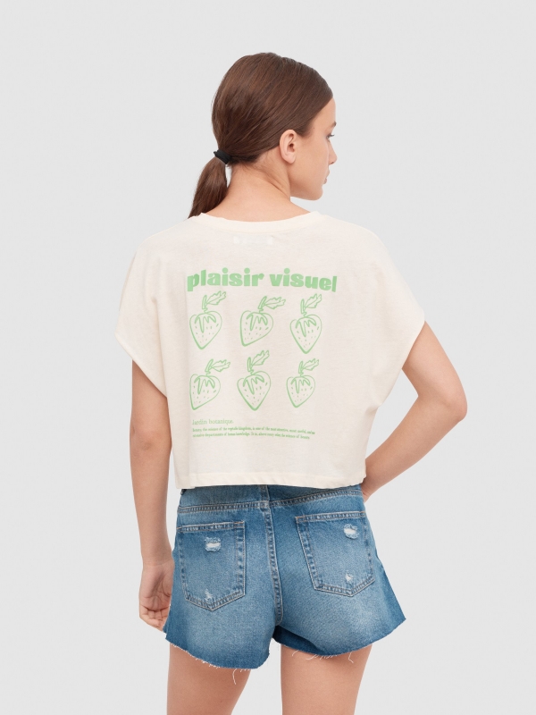 Camiseta cropped sem mangas Jardim Botânico off white vista meia traseira