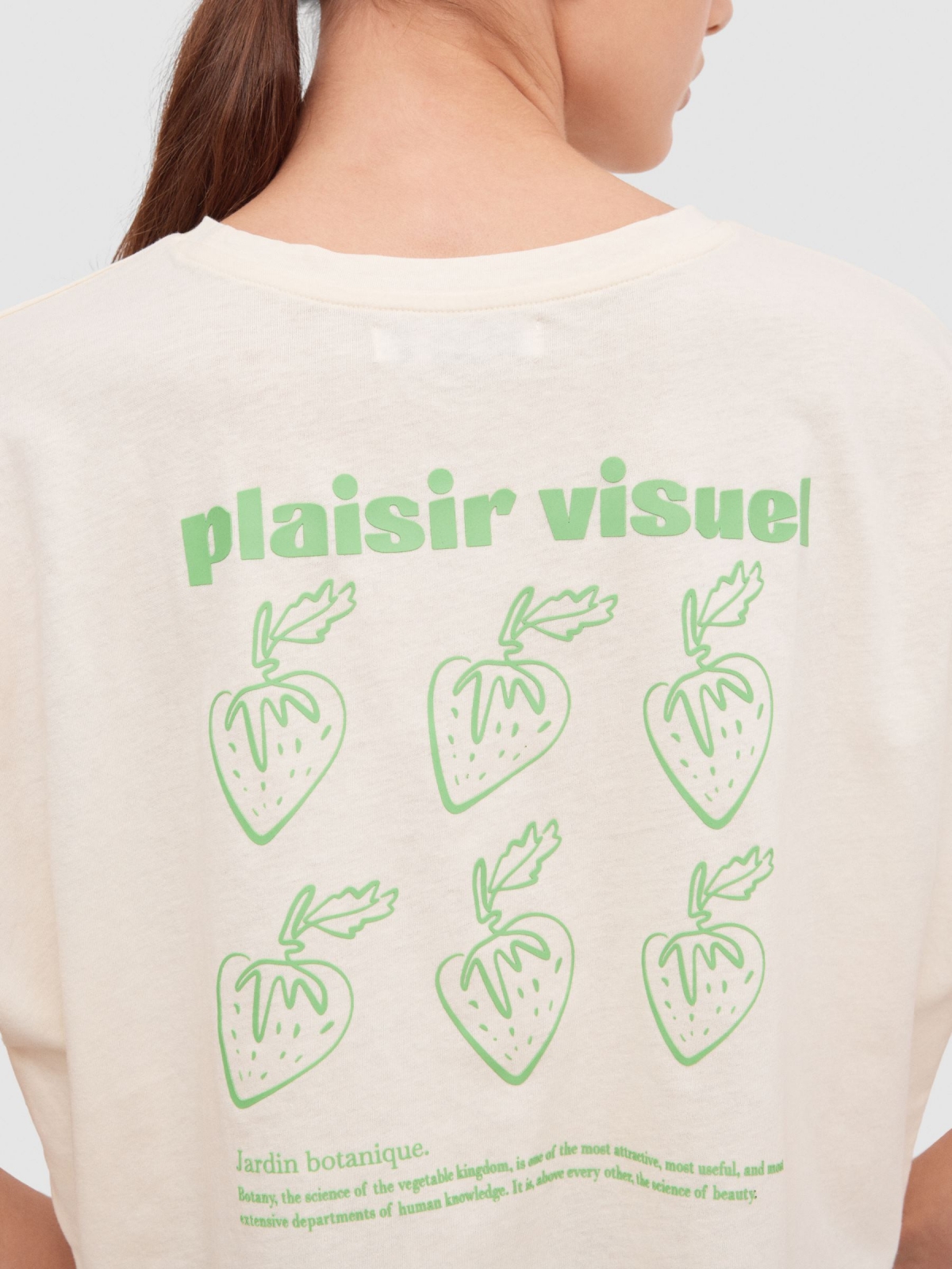 Camiseta cropped sem mangas Jardim Botânico off white vista detalhe