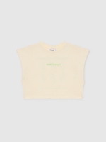 %Pto% Camiseta cropped sem mangas Jardim Botânico off white vista frontal