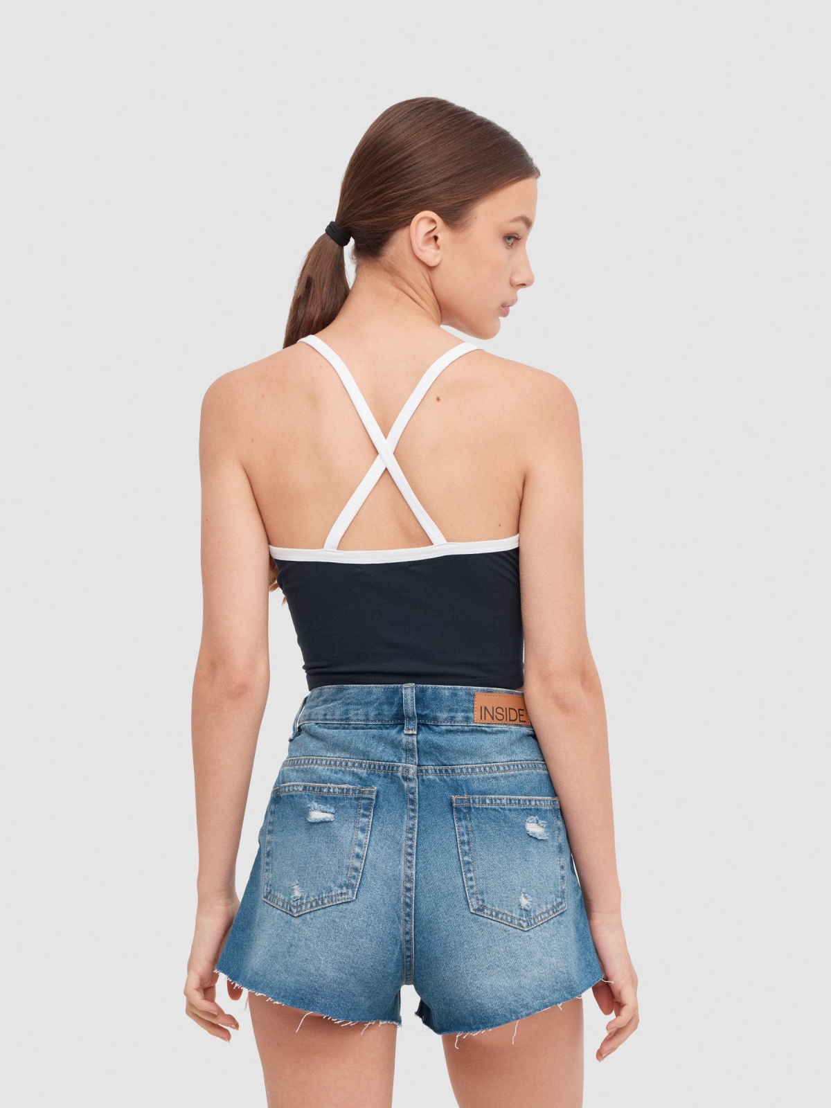 Cross-back tank top navy middle back view