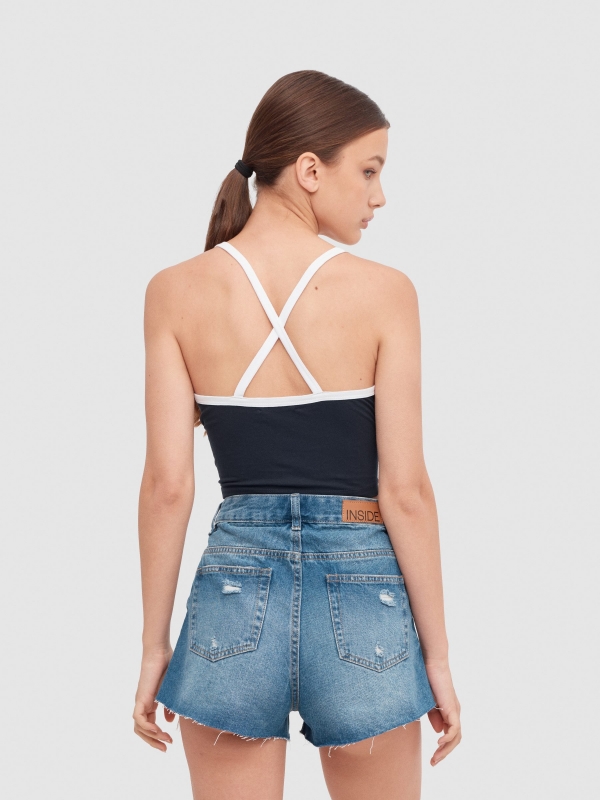 Cross-back tank top navy middle back view