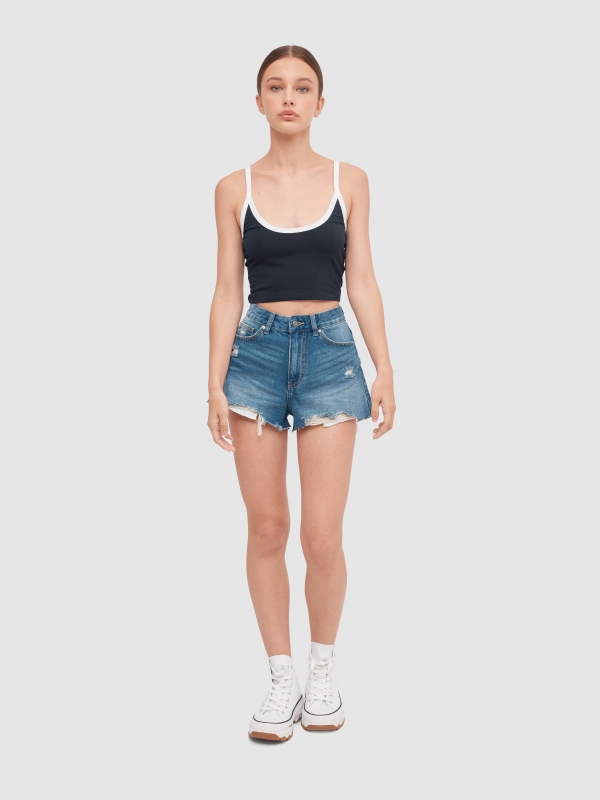 Cross-back tank top navy front view