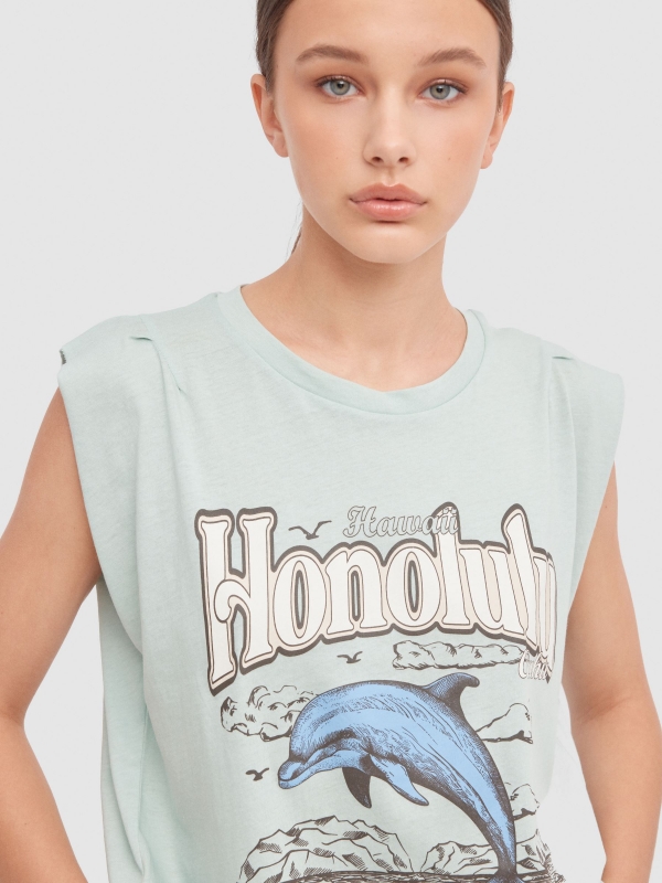 Sleeveless shirt Honolulu aquamarine detail view