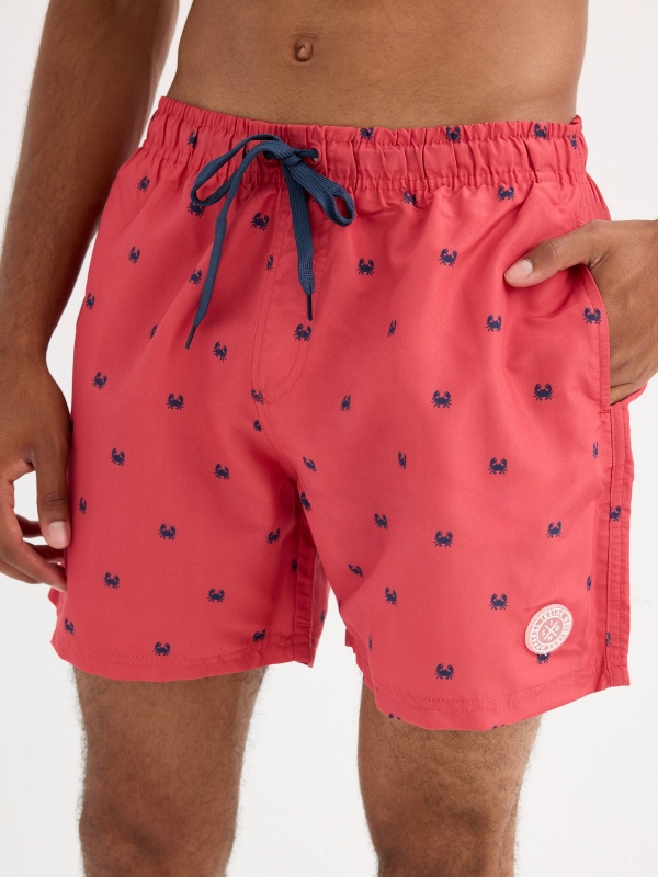 Crab print swimsuit red detail view