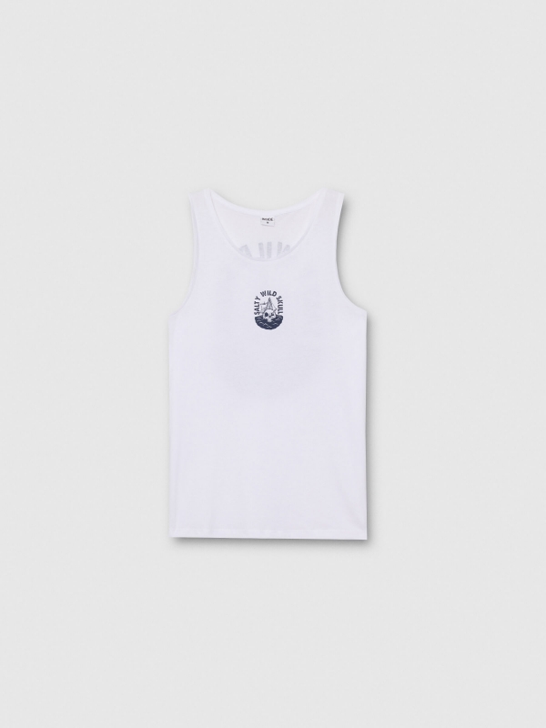 Camiseta de tirantes estampado calavera blanco vista trasera