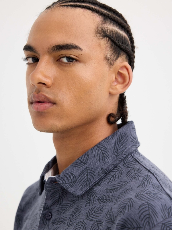 Leaf print polo navy detail view