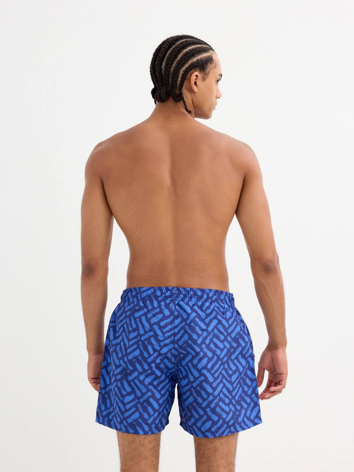 Geometric print swimsuit blue middle back view