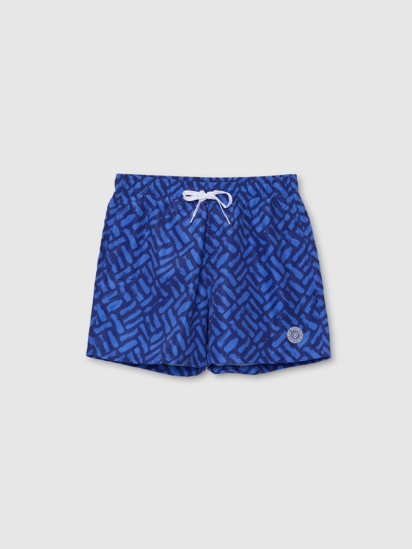  Geometric print swimsuit blue front view