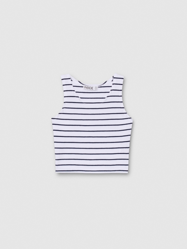  T-shirt regata curta listrada branco vista frontal