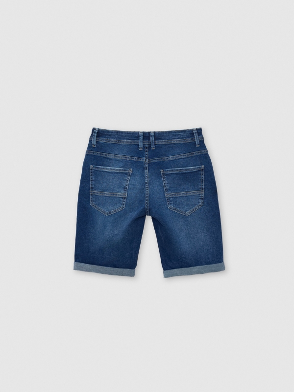 Bermuda denim desgastado rasgado azul vista traseira
