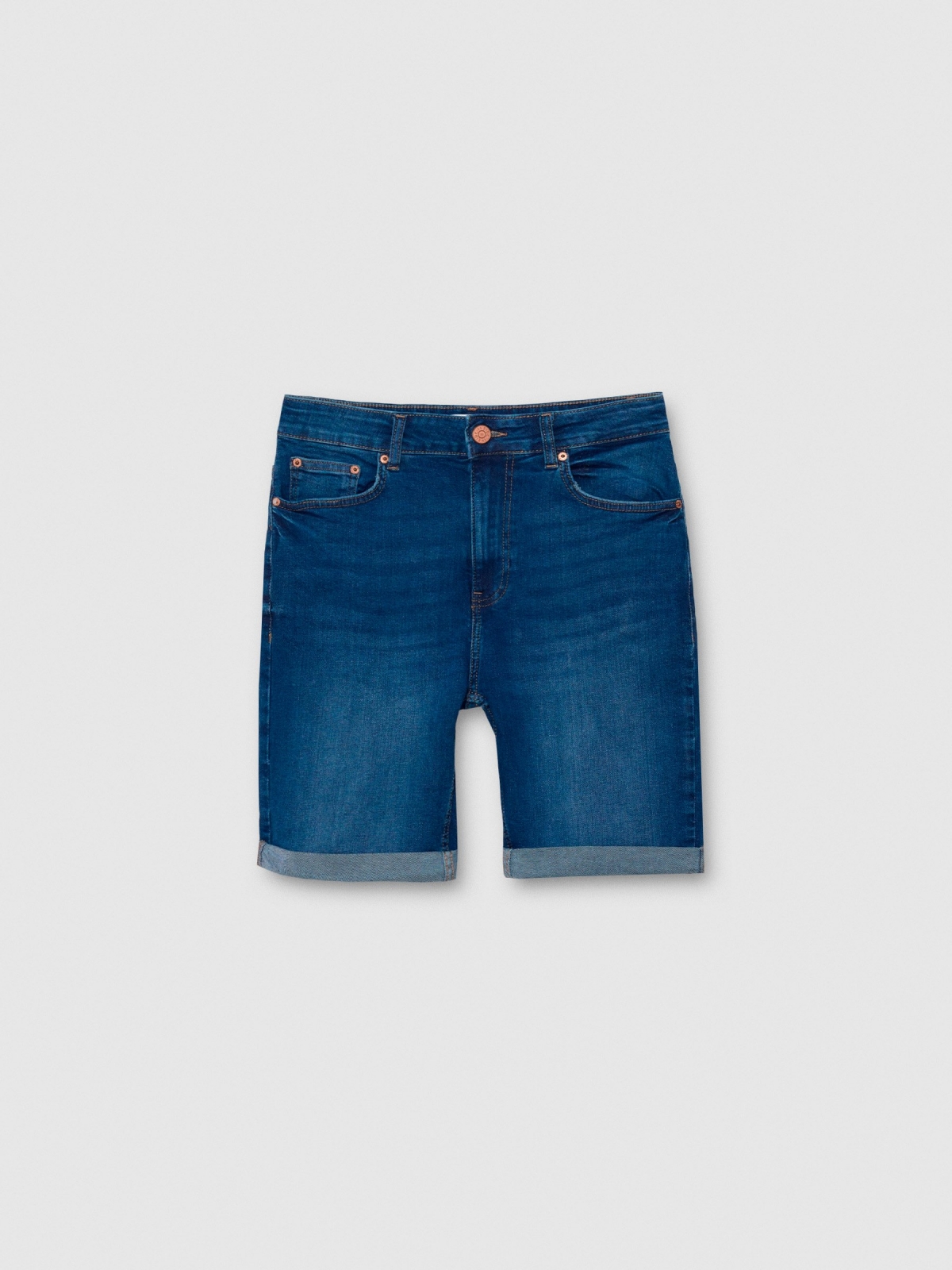  Dark blue slim denim bermuda shorts blue front view