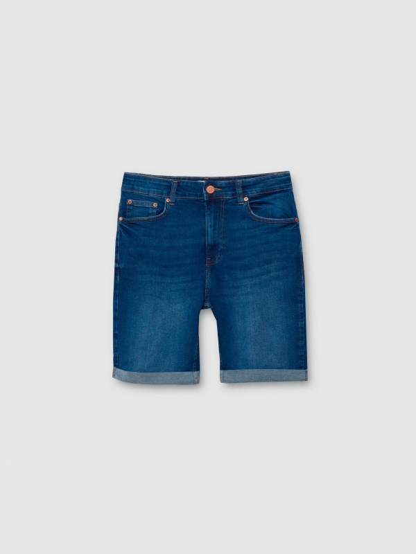  Dark blue slim denim bermuda shorts blue front view
