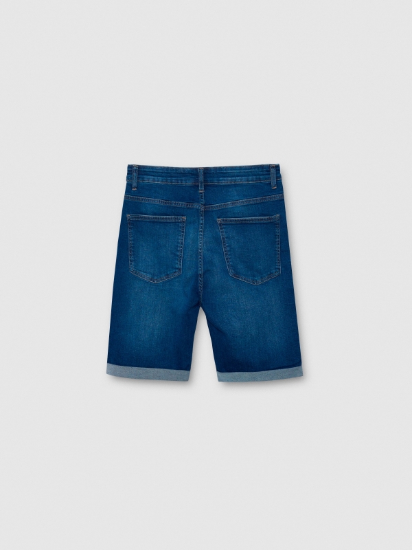 Dark blue slim denim bermuda shorts blue back view