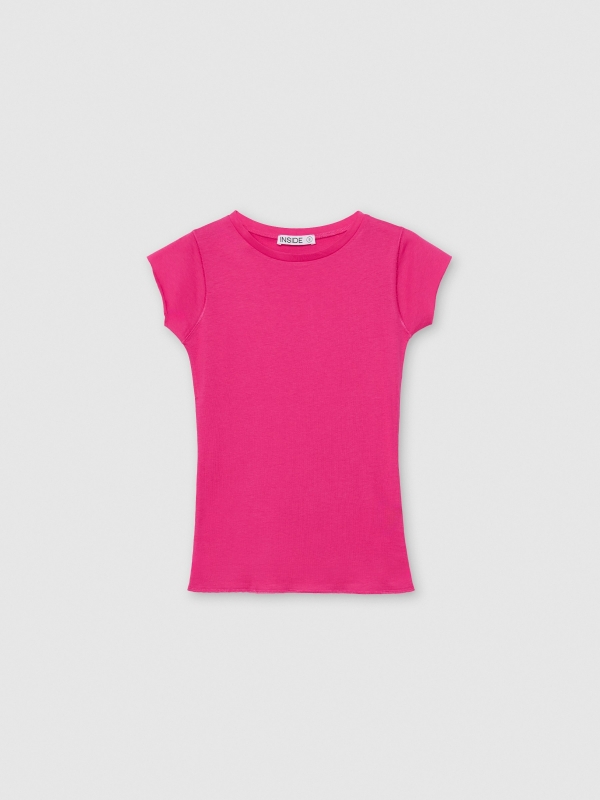  Camiseta básica cuello redondo fucsia vista frontal