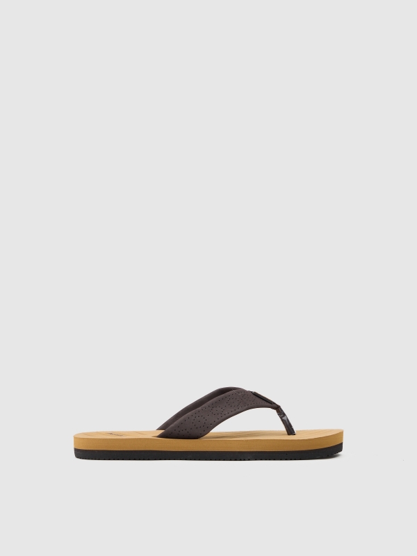 Brown flip flop dark brown 45º back view