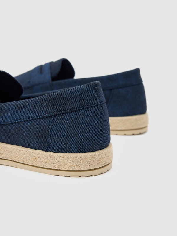 Moccasin with jute sole steel blue detail view