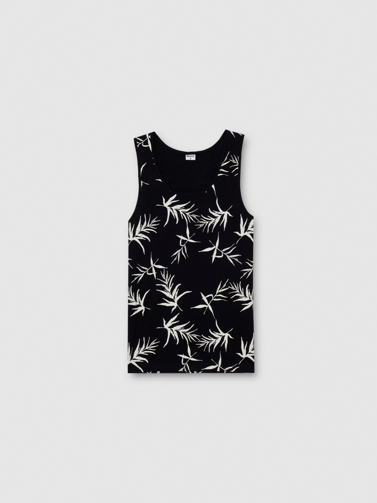  Camiseta de tirantes estampado tropical negro vista frontal