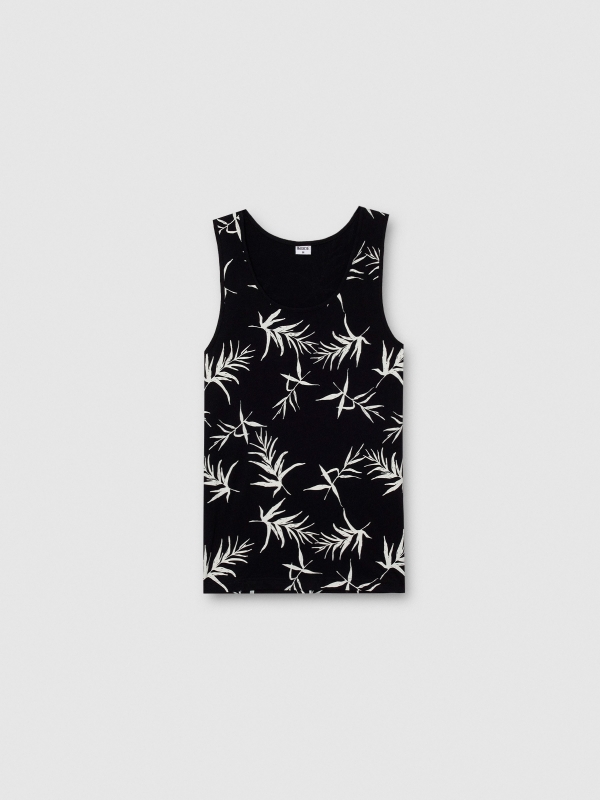  Camiseta de tirantes estampado tropical negro vista frontal