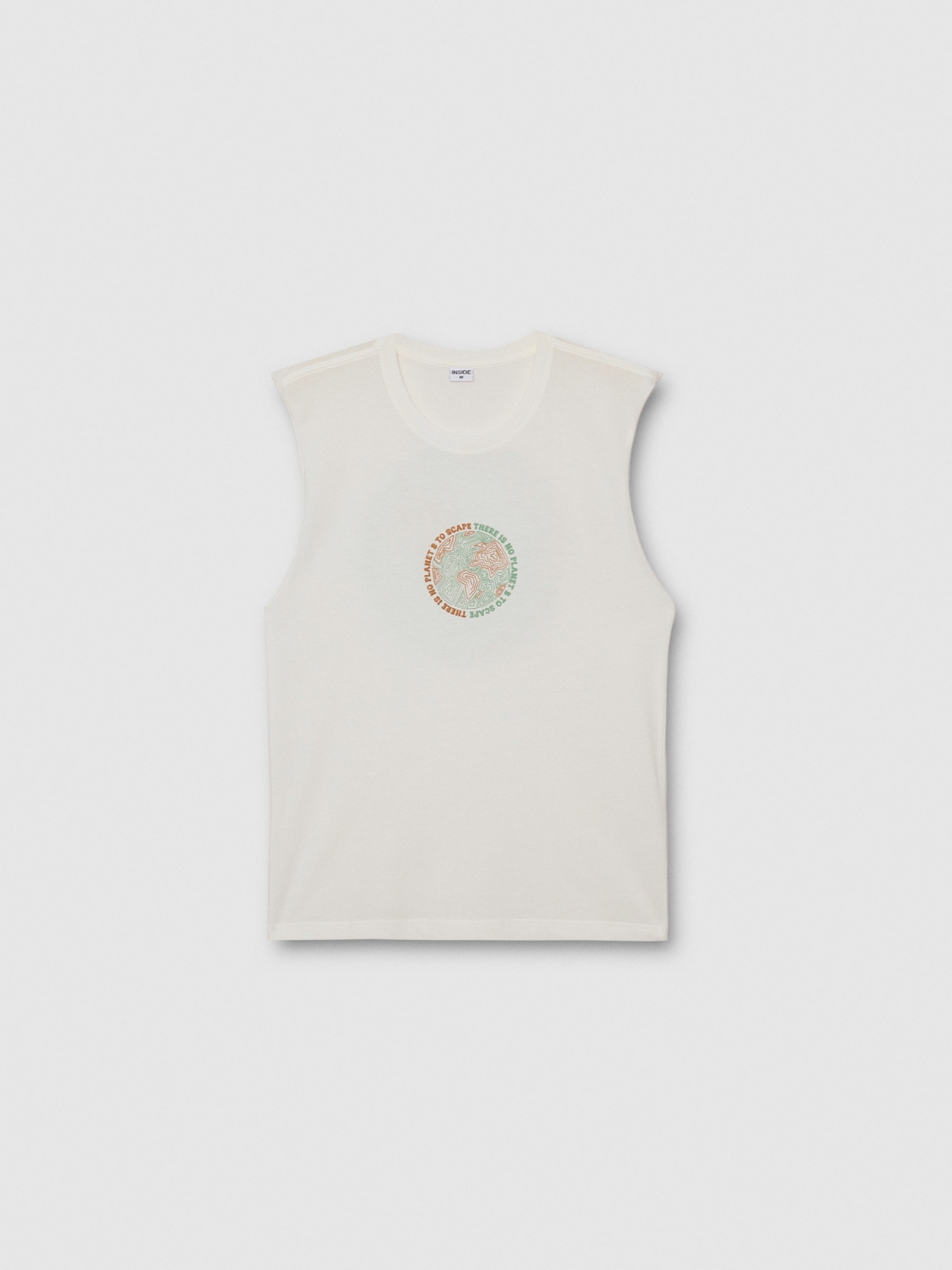  Camiseta sin mangas estampado planeta blanco roto vista frontal