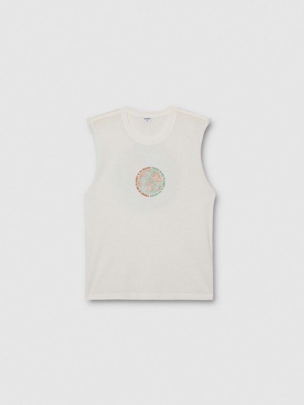  Camiseta sin mangas estampado planeta blanco roto vista frontal