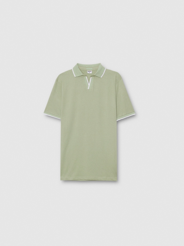  Basic V-neck polo greyish green front view