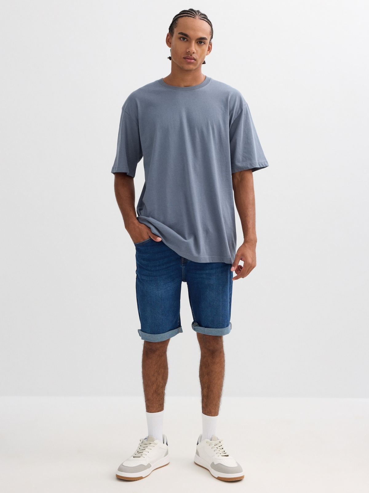 Bermudas denim slim azul oscuro azul vista media frontal