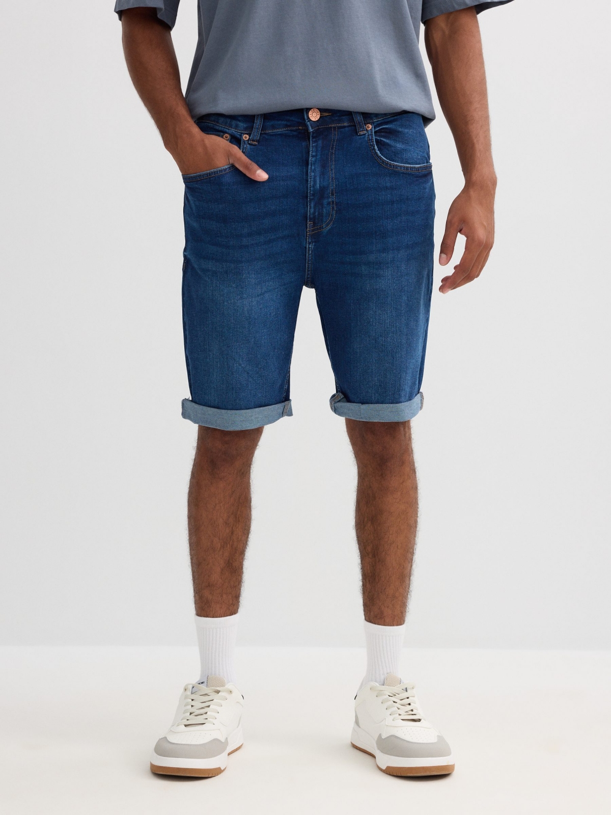 Bermudas denim slim azul oscuro azul vista general frontal