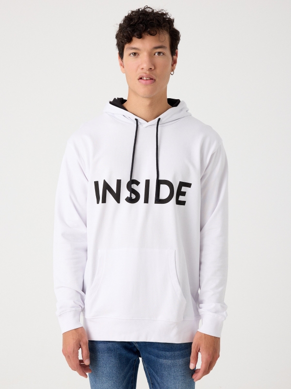Basic kangaroo sweatshirt white middle front view