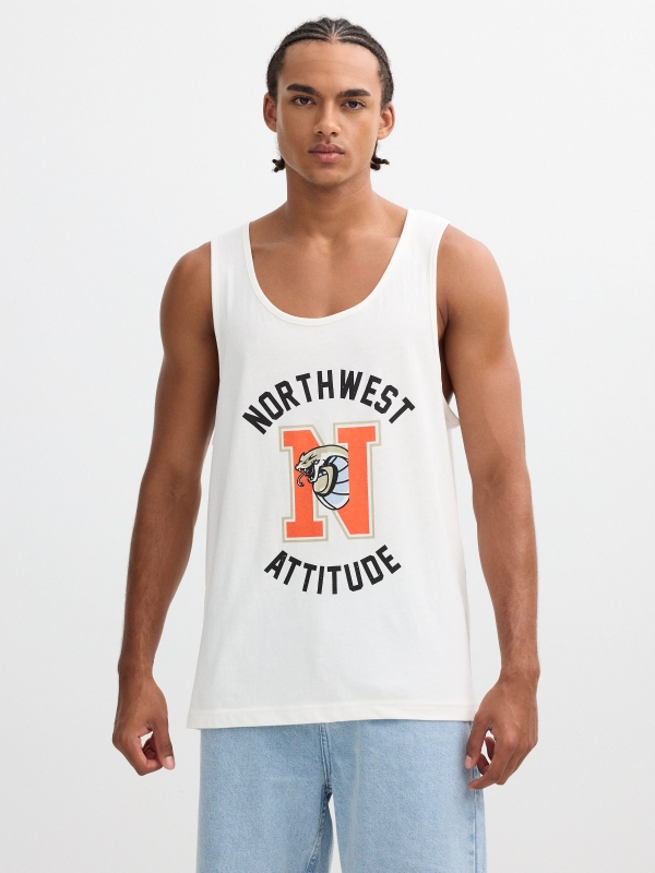 Camiseta de tirantes estampado deportivo blanco roto vista media frontal