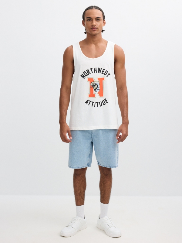 Camiseta de tirantes estampado deportivo blanco roto vista general frontal