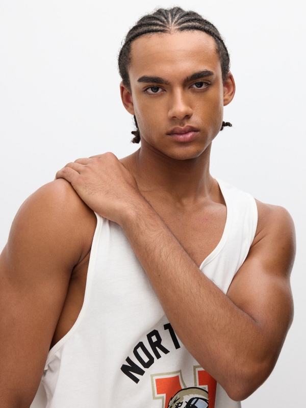 Sports print tank top off white detail view