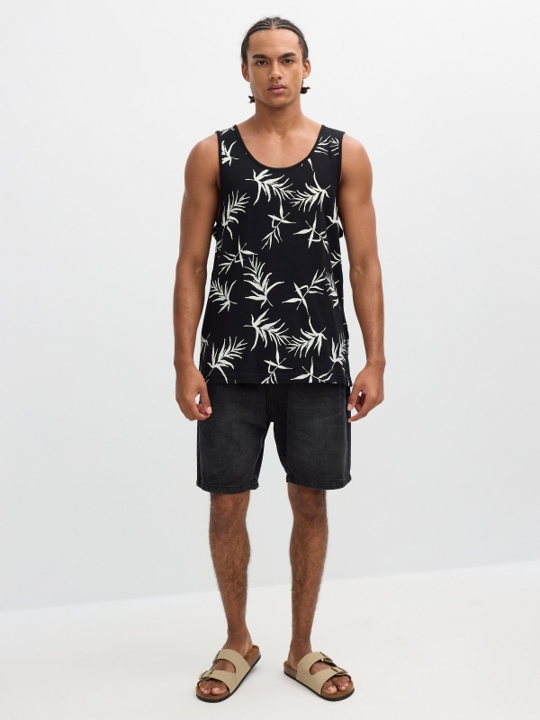 Regata estampada tropical preto vista geral frontal