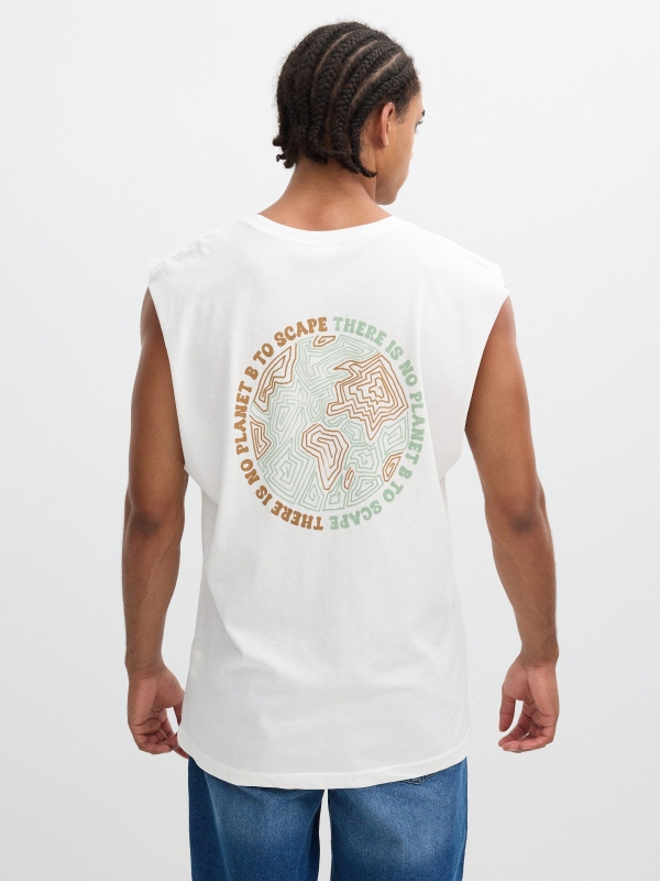 Camiseta sem mangas estampada planeta off white vista meia traseira