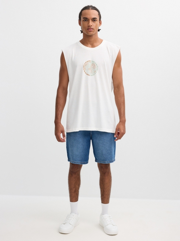 Camiseta sem mangas estampada planeta off white vista geral frontal