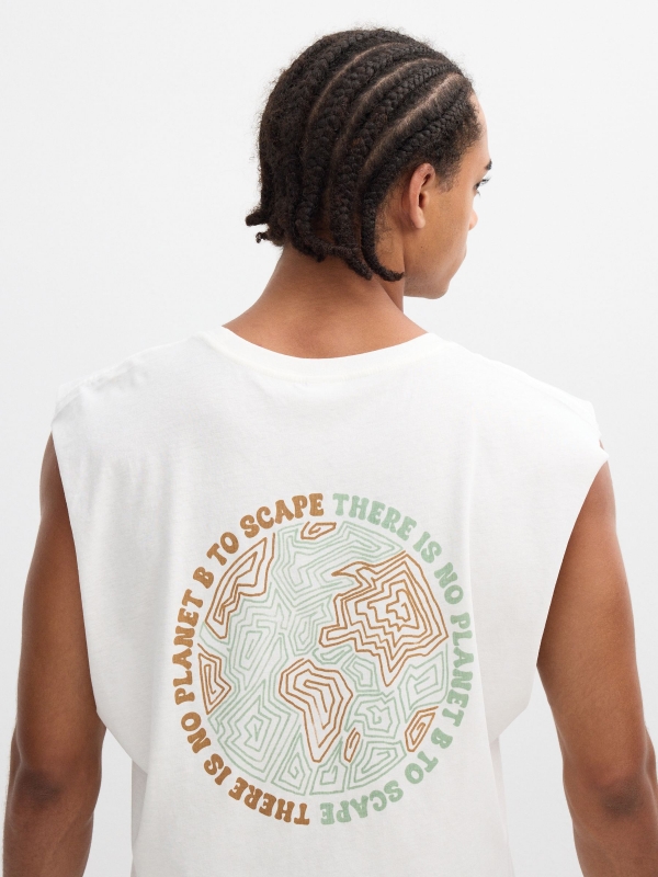 Camiseta sem mangas estampada planeta off white vista detalhe