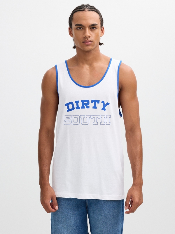 Text print tank top white middle front view