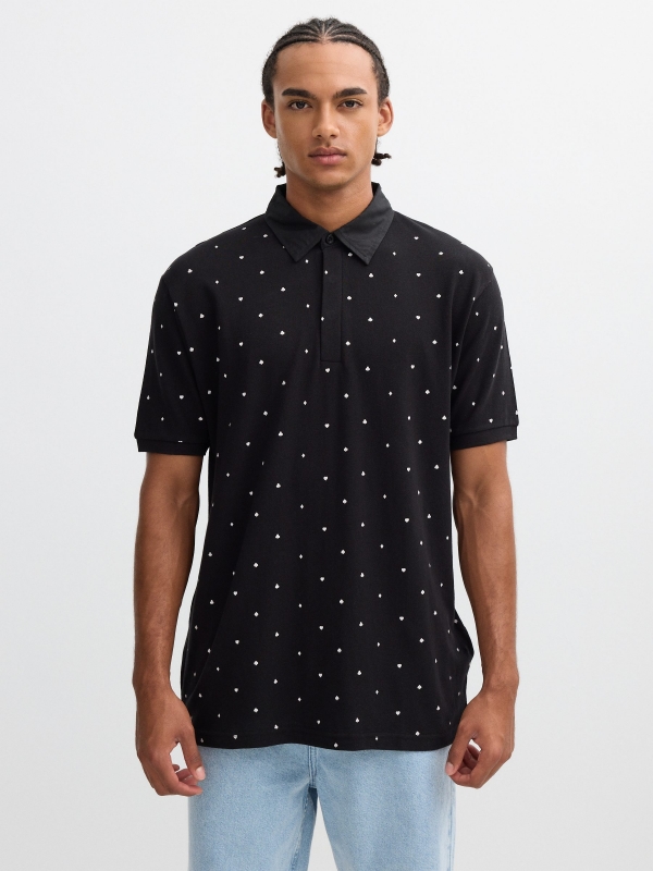 Polo estampado miniprint negro vista media frontal