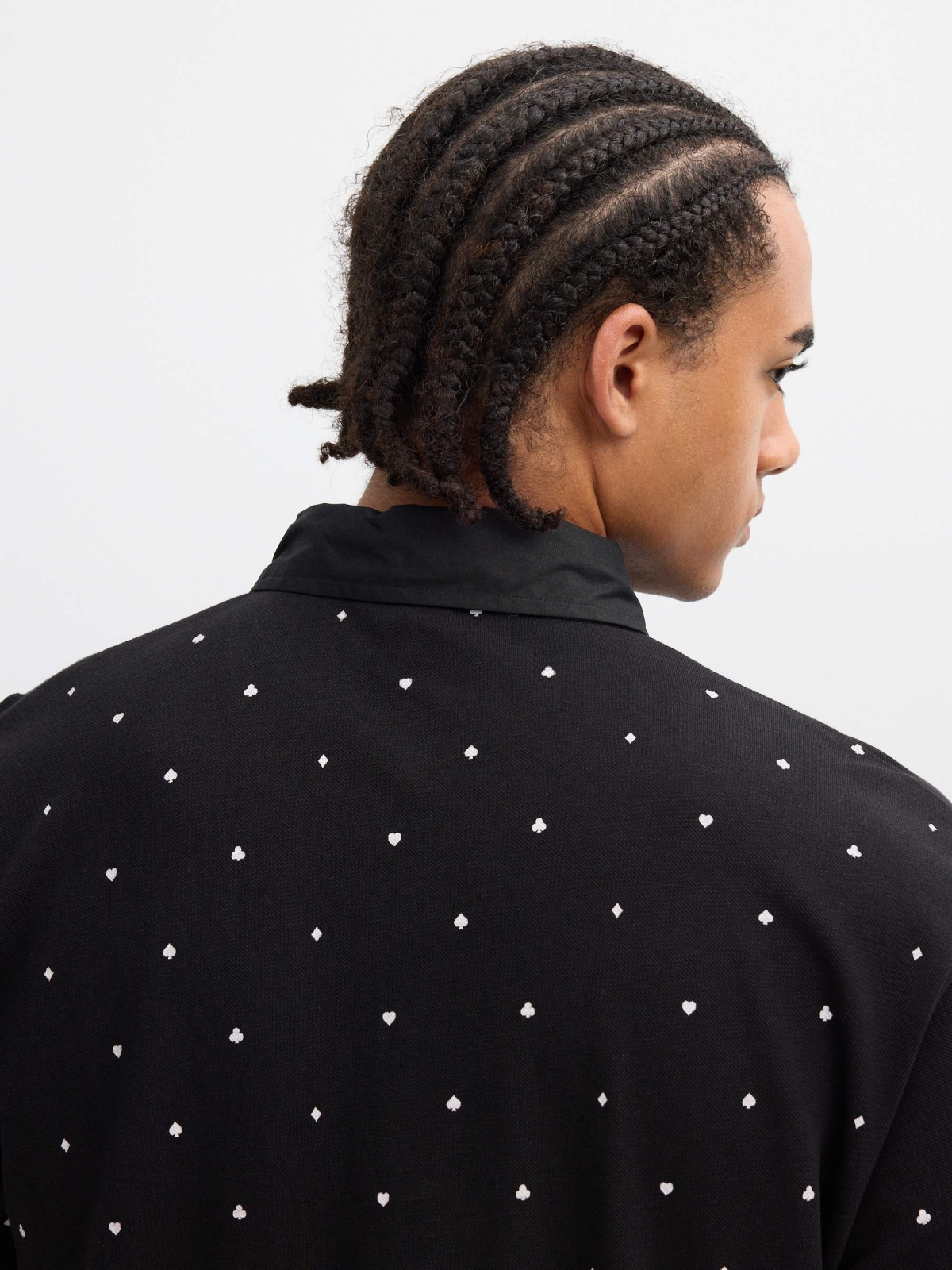 Printed miniprint polo black detail view
