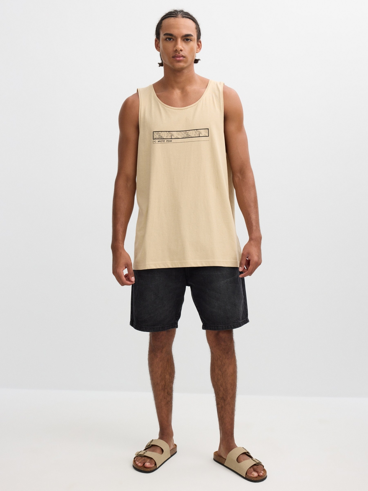 Map print tank top sand front view