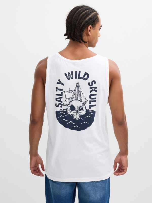 Camiseta de tirantes estampado calavera blanco vista media trasera