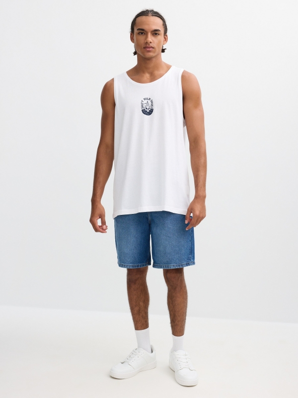Regata estampada caveira branco vista geral frontal