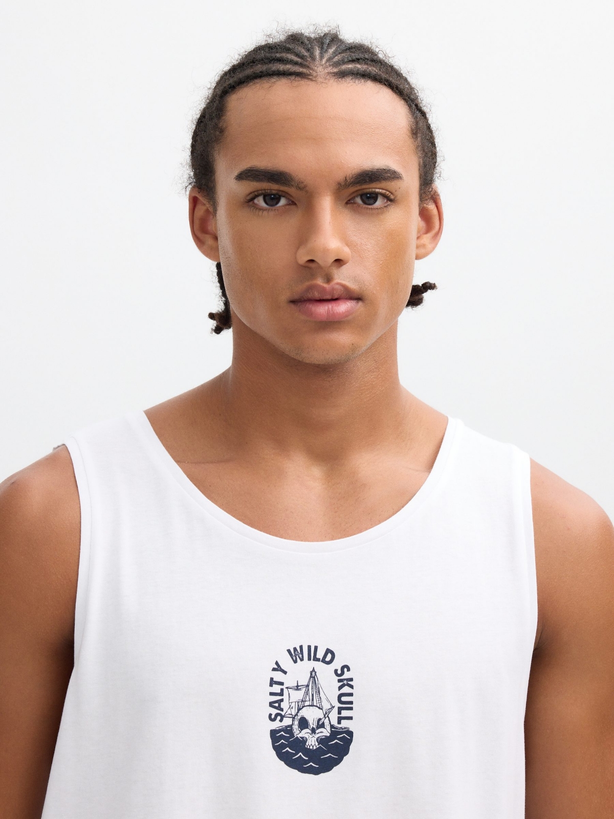 Camiseta de tirantes estampado calavera blanco vista detalle